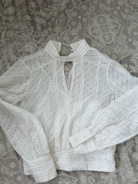 Frame Denim Tops - Frame Denim Eyelet High Neck Long Sleeve Top